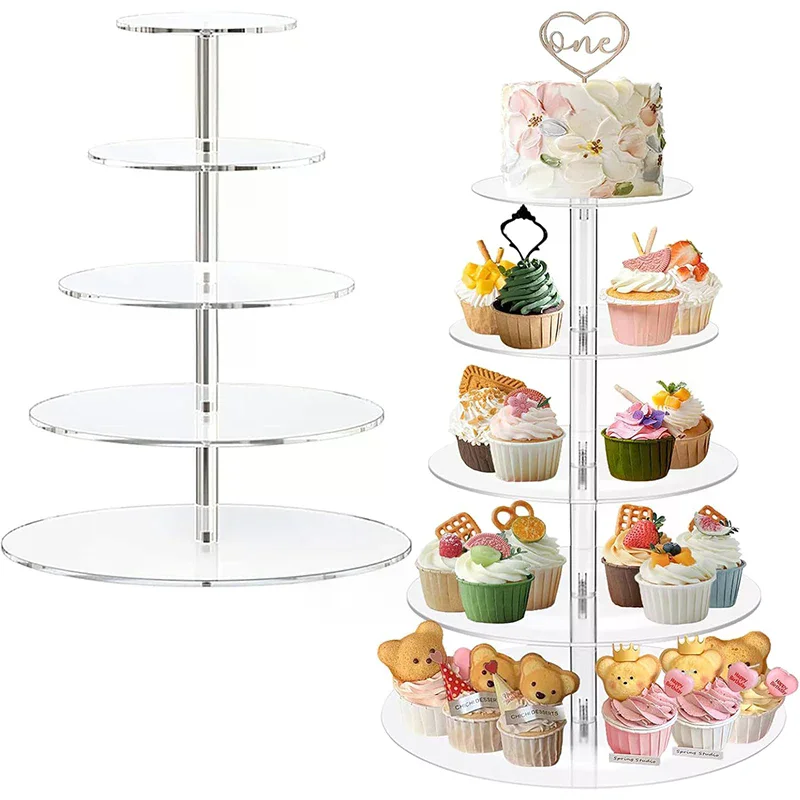 Tier Acrylic Round Cupcake Stand Clear Birthday Cupcake Stand Holder Dessert Display For Wedding Birthday Christmas Party 3/4/5