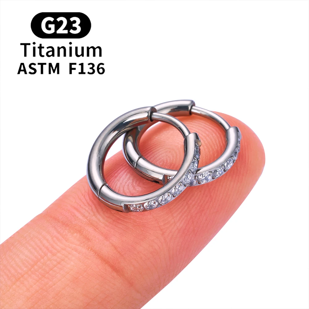 2/20PCS G23 Titan Ohrring Hoop CZ Klapp Segment Runde Nase Ring für Frauen Ohr Tragus Knorpel Helix Daith Piercing Schmuck – Detail 9