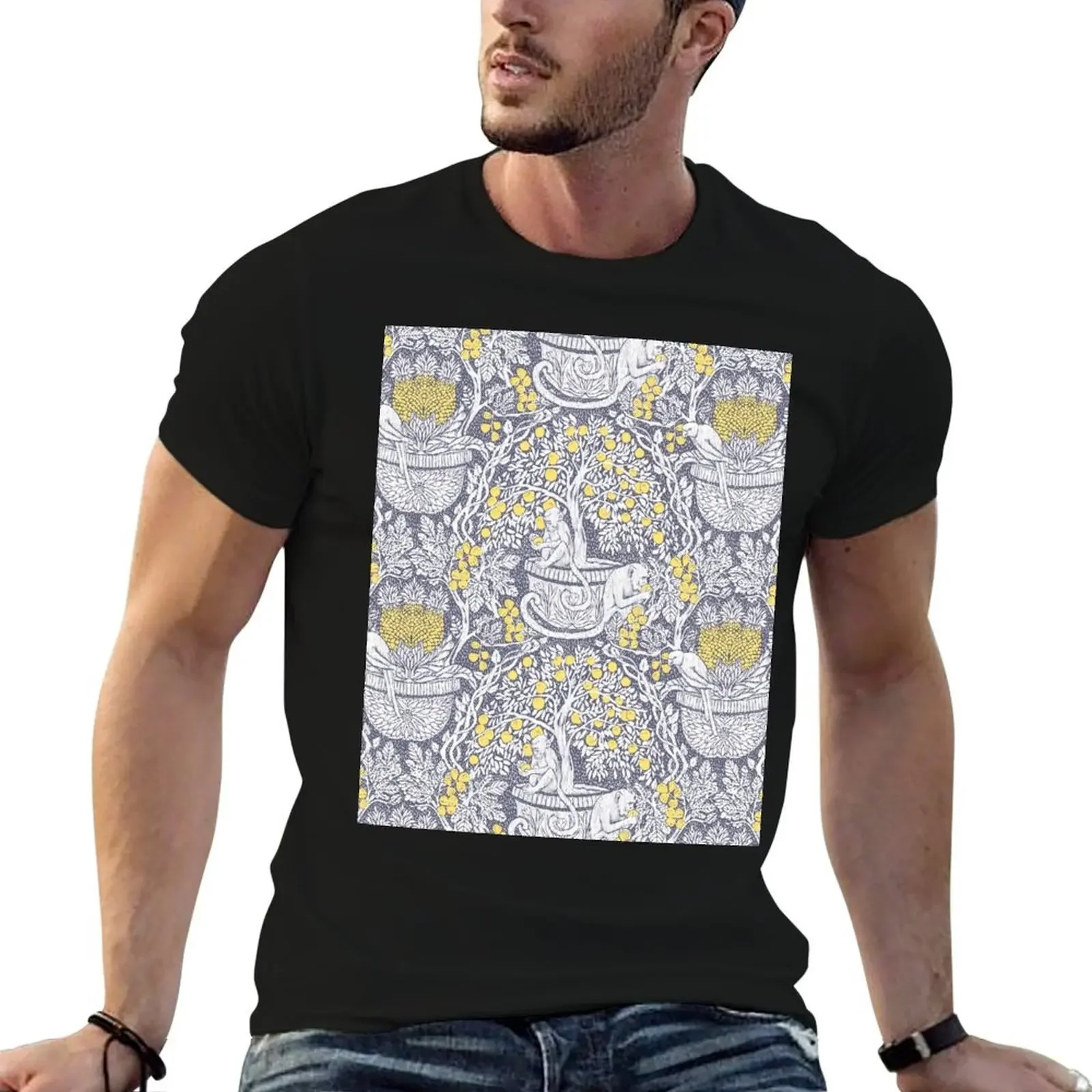 Monkeys and Lemons Damask T-Shirt anime clothes graphic shirts Short sleeve tee clothing for men