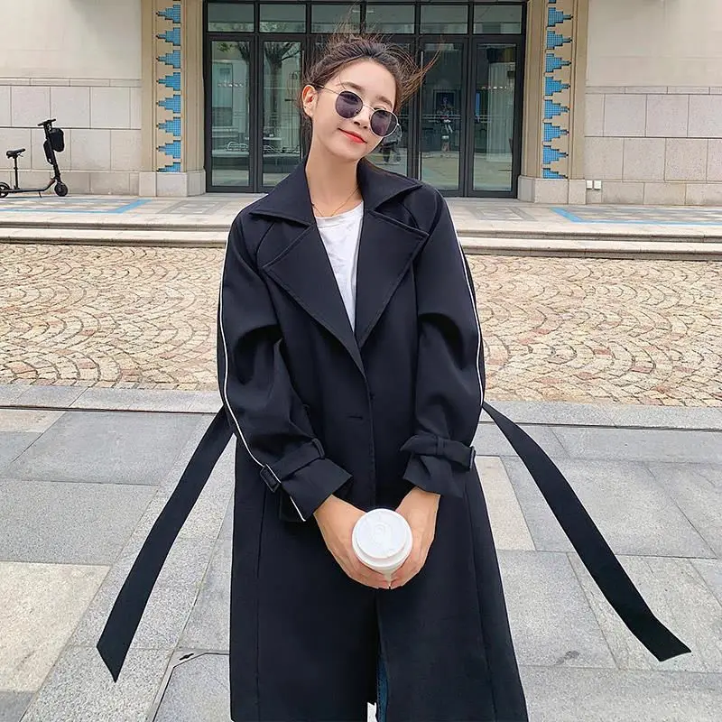 

Women's Windbreaker Coat Spring And Autumn 2023 New Art Retro Style Commuter Mid Length Sashes Jacket Female Casacos Z1876