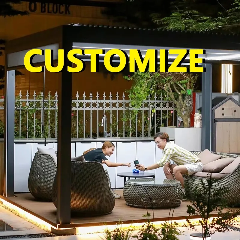 Any Size Custom LED Aluminum Louvered Pergola Drainage System Four Season Weatherproof Backyard Patio Gazebo Shelter Durable