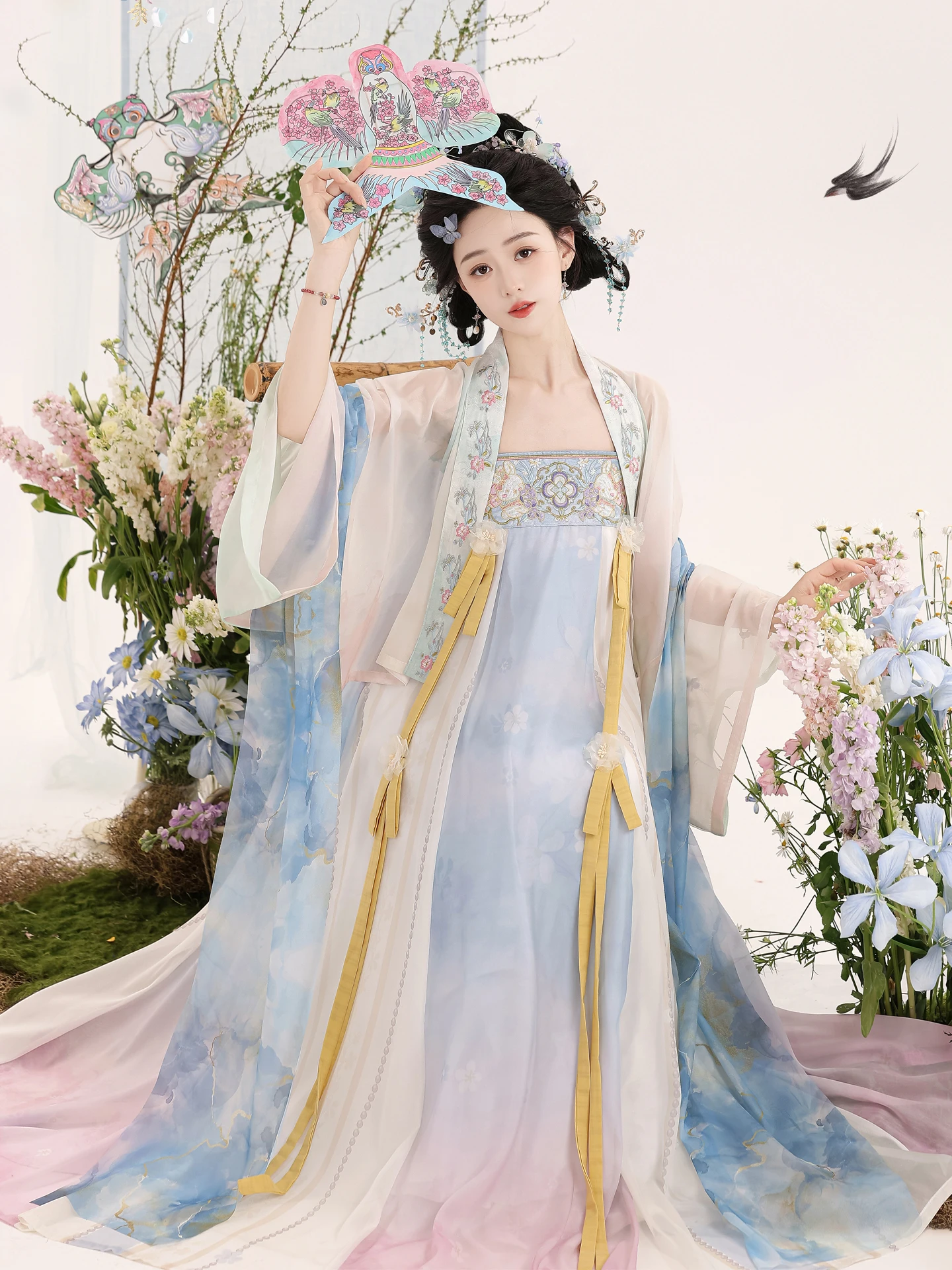 

Elegant Hanfu Women's Clothing Original Tang Style Fairy Atmosphere Daily Famen Temple Sleeveless Top And Chest Length Skirt