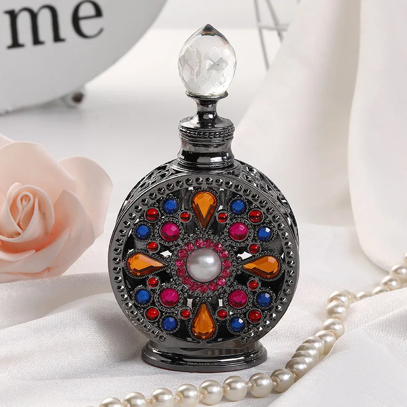 10 X 12ml Travel Perfume Essential Oil Bottle Red/Blue Gems Decorative Bottle Metal Zinc Alloy Refillable Container Scent Bottle