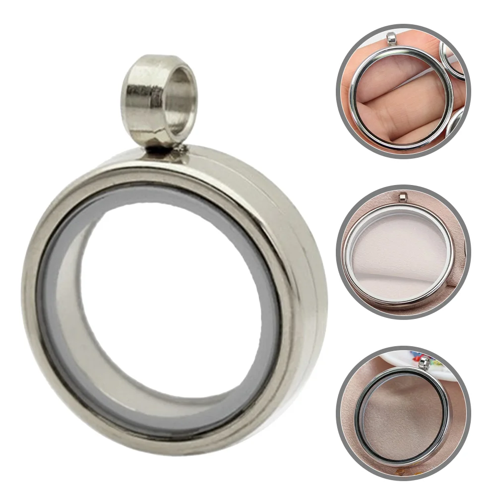 Round Necklace Pendants Ring Accessories Floating Jewelry Gifts Stainless Steel Locket