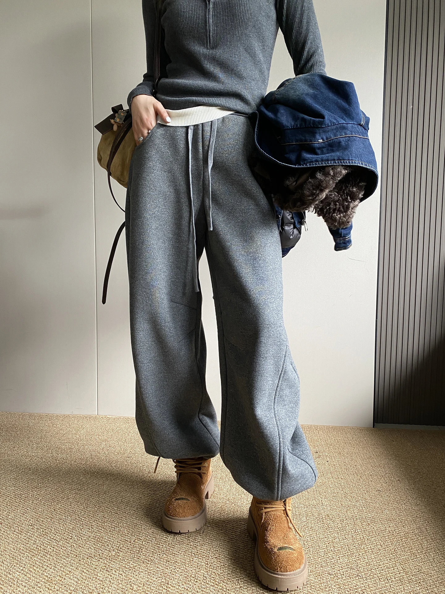 

Thiened Fce Sweatpants Women's High Waist Loose Wide Leg Casual Sports Knife Pants ey Autumn Winter New Sle