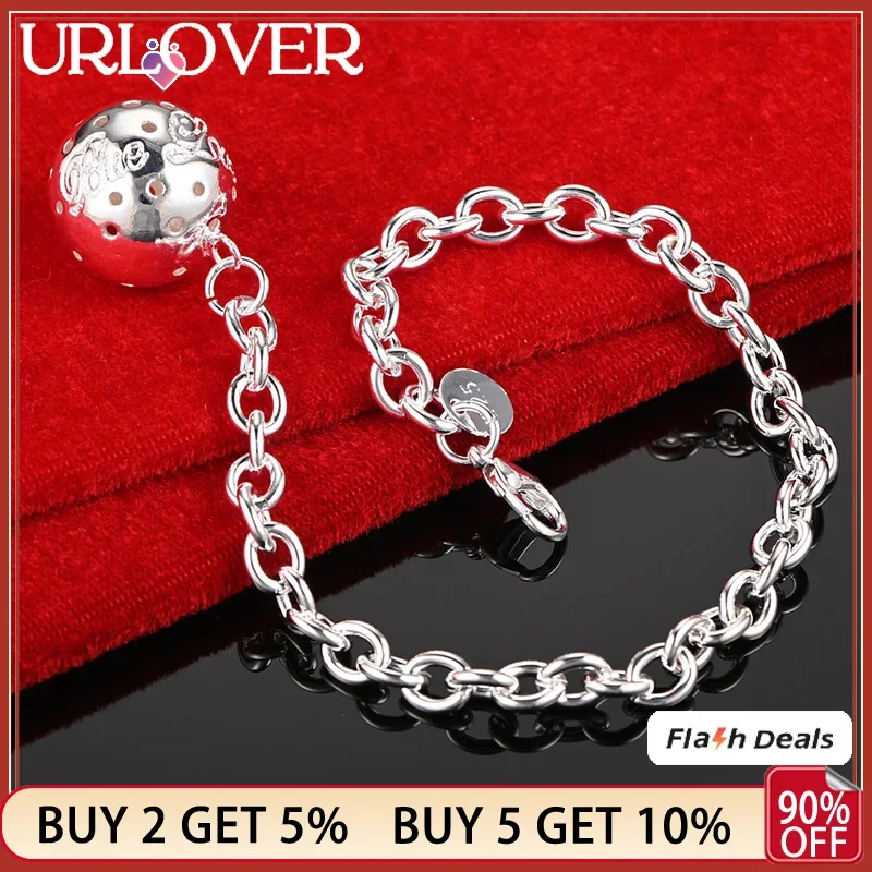 

URLOVER 925 Sterling Silver Hollow Ball Bracelets For Woman Bracelet Wedding Birthday Christmas Party Fashion Jewelry