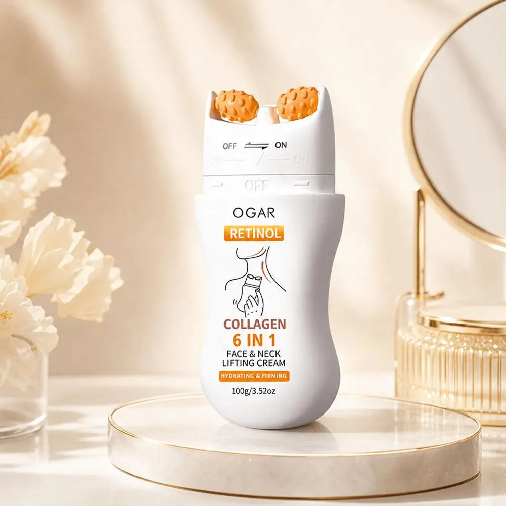 V Shape Neck Firming Cream with Retinol and Collagen Dual Roller Massager Hydrating Face Neck Care for Sagging Skin Wrinkles