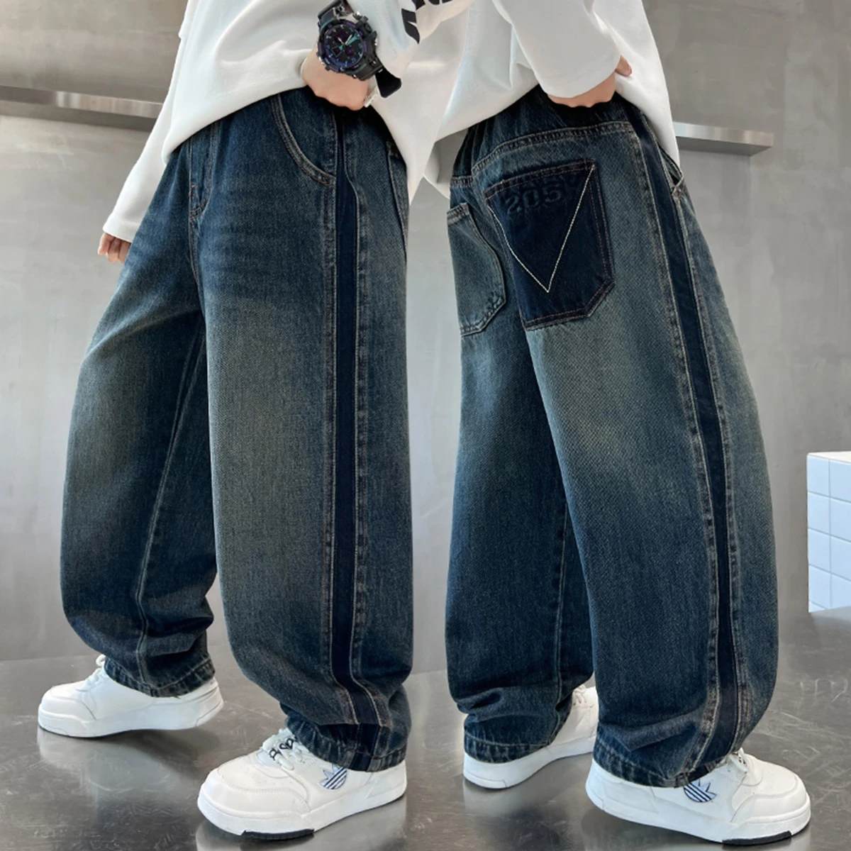 Fashionable Versatile Boys Teen Jeans Trendy Autumn Collection Spring Summer Kids Medium Small Boys Long Pants Casual Loose Fit