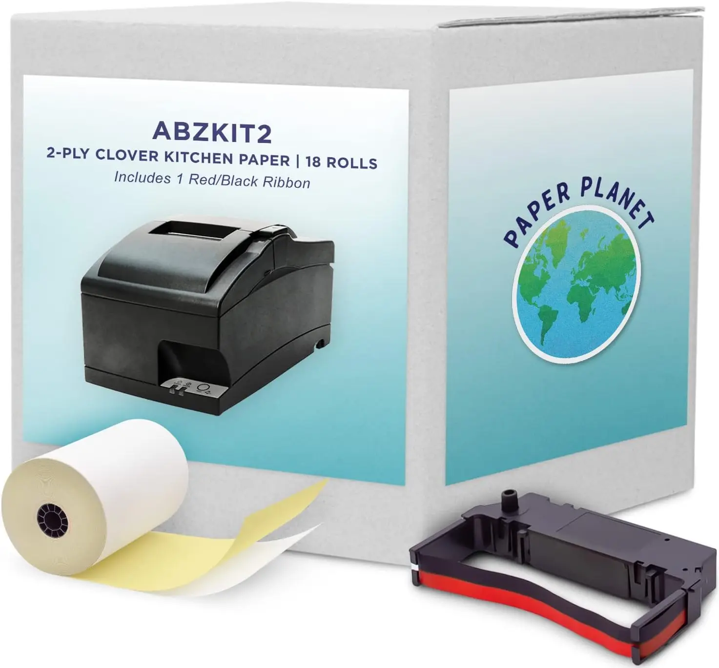 

Kitchen Printer Paper for Clover SP700 Star Ink Printers, 2-Ply Carbonless, 18 Rolls with Ribbon