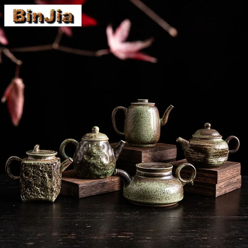 Handmade Kiln Change Turquoise Green Glaze Teapot Elegant Tea Infuser Pot Tea Brewing Kettle With Ball Hole Tea Items Craft Gift
