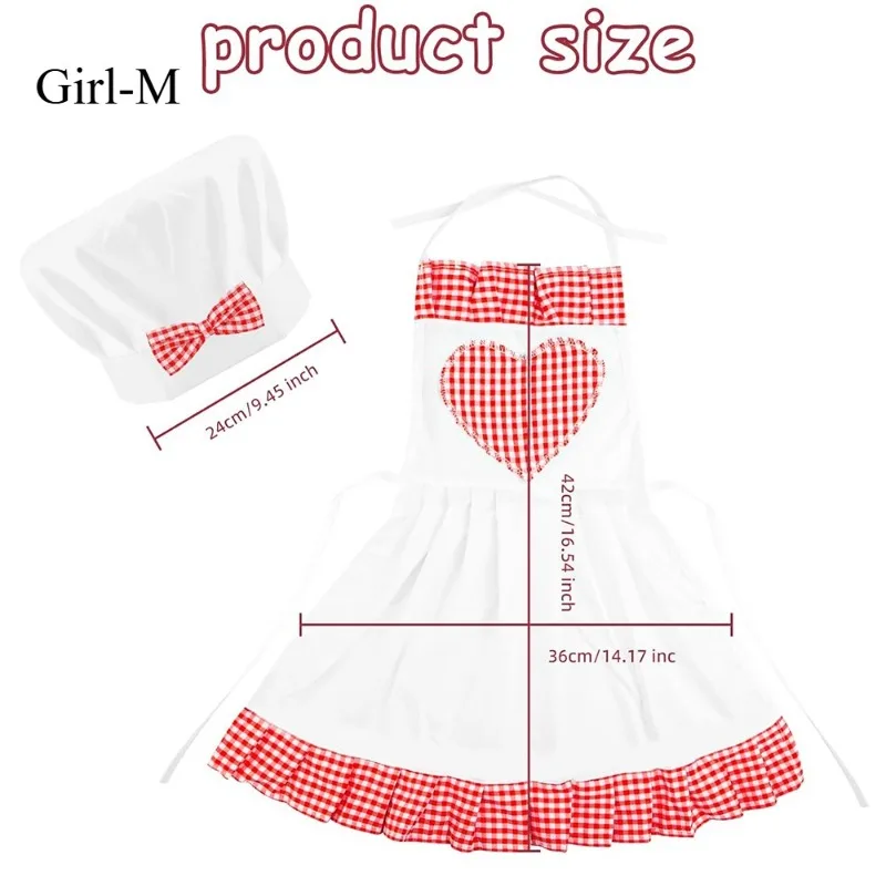 Red Gingham Baby Chef Costumes Newborn Photography Props Heart Apron Hat Sets Cute Infant Baker Outfits Studio Accessories view 2