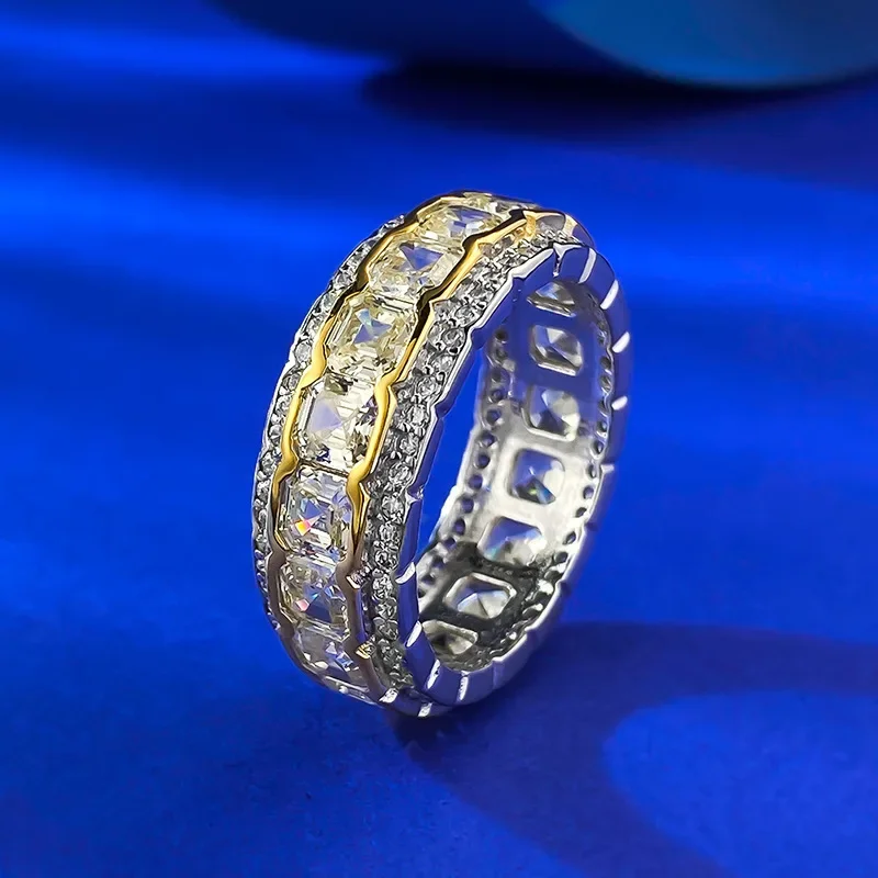 

New S925 Silver Inlaid Yellow Diamond High Carbon Diamond Ice Flower Cutting Personalized Fashion Ring Ring Jewelry