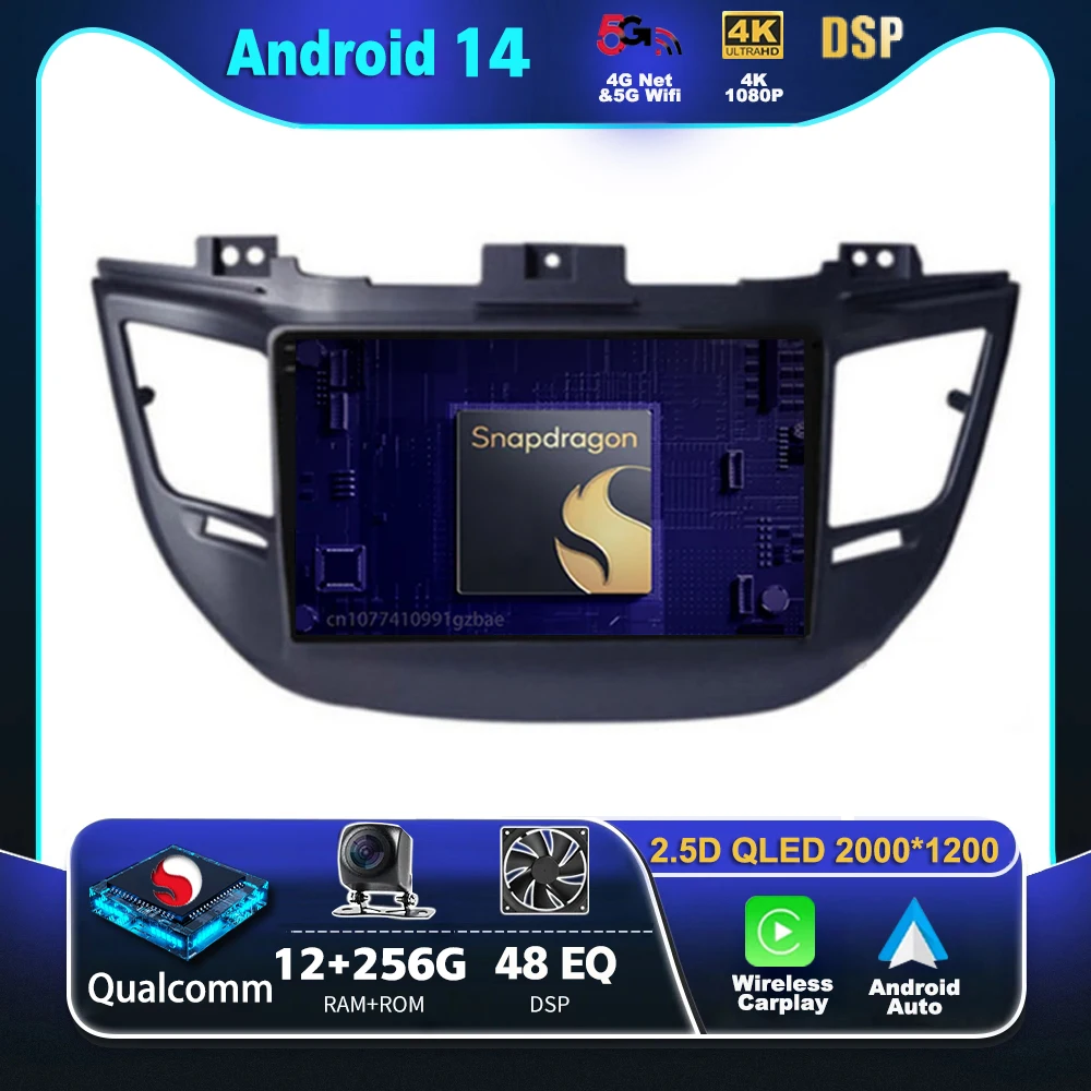 Android 14 Carplay DSP Car Radio For Hyundai Tucson IX35 3 2015 2016 2017 2018 Head Unit 2Din Multimedia Video Player GPS Stereo