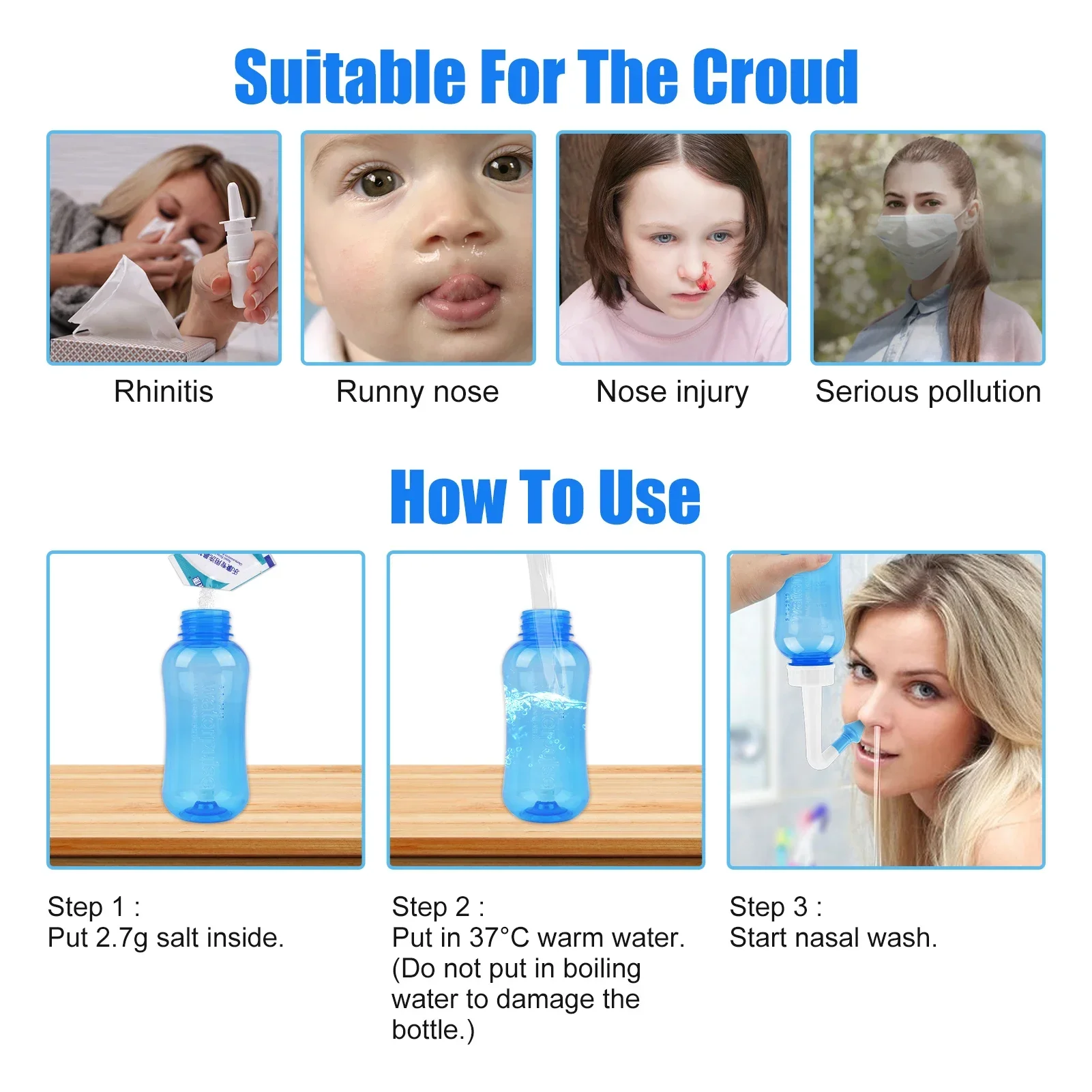 250-500ML Medical Adults Children Nose Irrigator Nose Cleaner Allergic Rhinitis Sinusitis Nasal Washing Tools Medical Neti Pot
