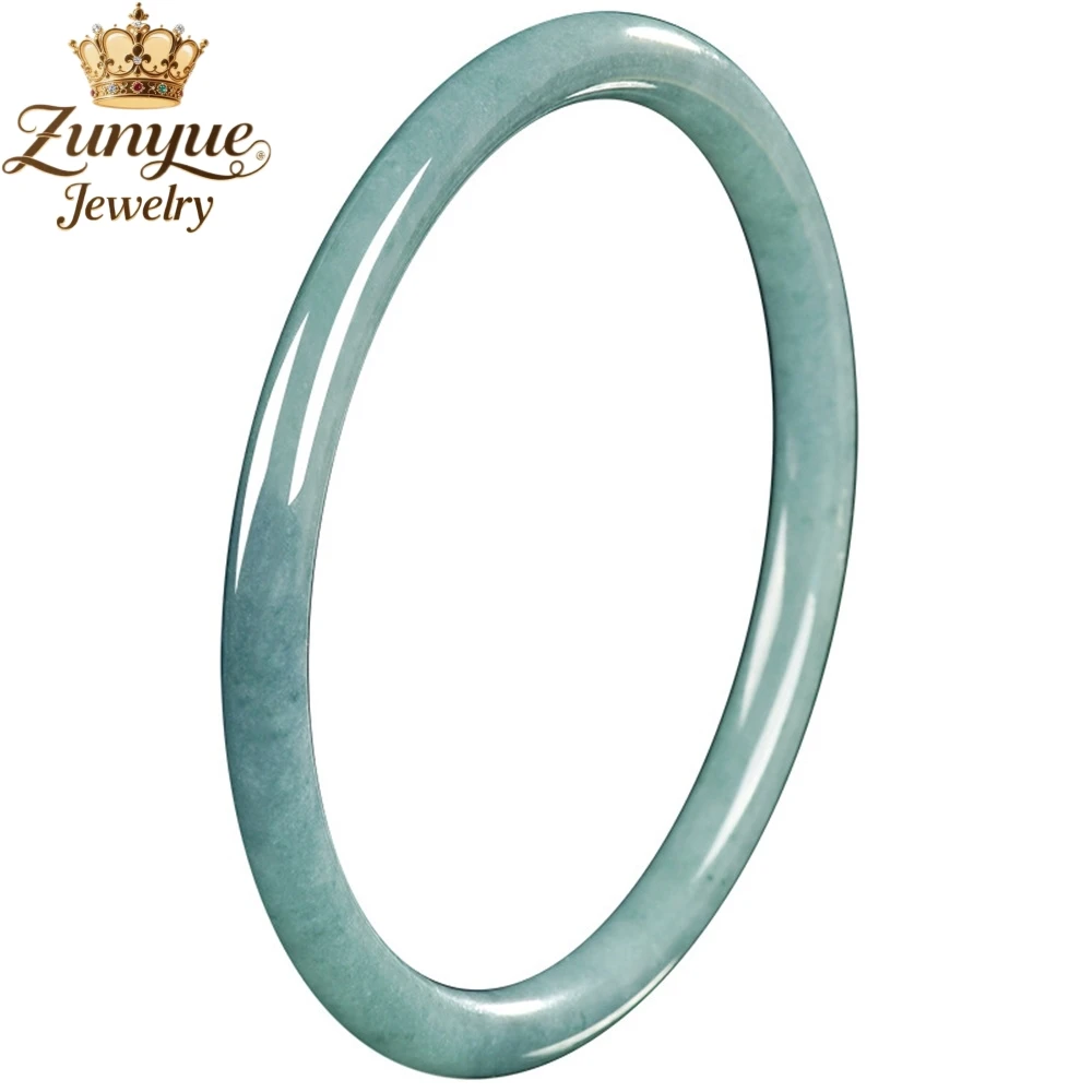 Genuine Natural A - Grade Jadeite Blue Water Small Round Bar Bracelet Luxury Quality Jewelry Best Selling Charms Exquisite Elega