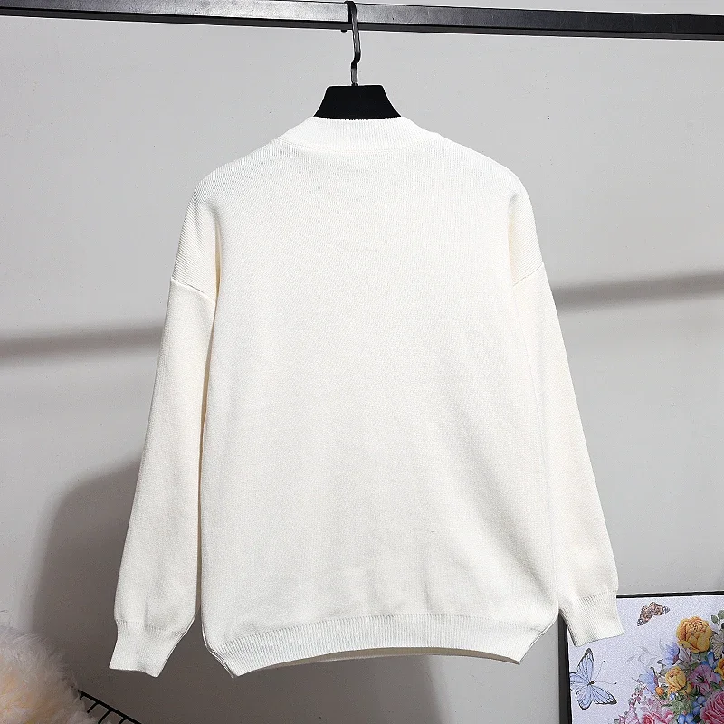 

White Black Knitted Tracksuits Women Outfits Autumn Fashion Sequins Flowers Pullover Sweater Pencil Pants Two Piece Set Female