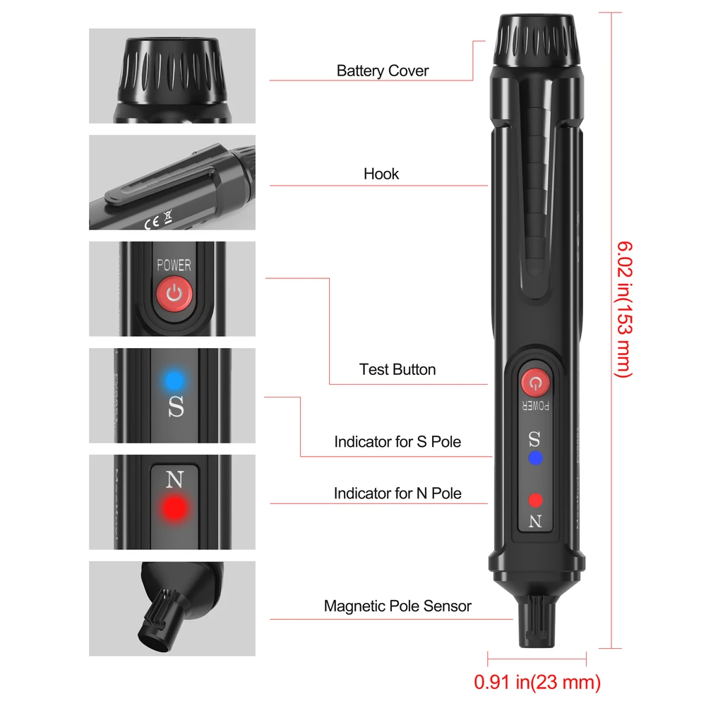 MASTFUYI FY8851 Magnetic Pole Pen Polarity Tester N/S Pole Detector North South Magnetic Pole Identifier Magnetic Field Tester