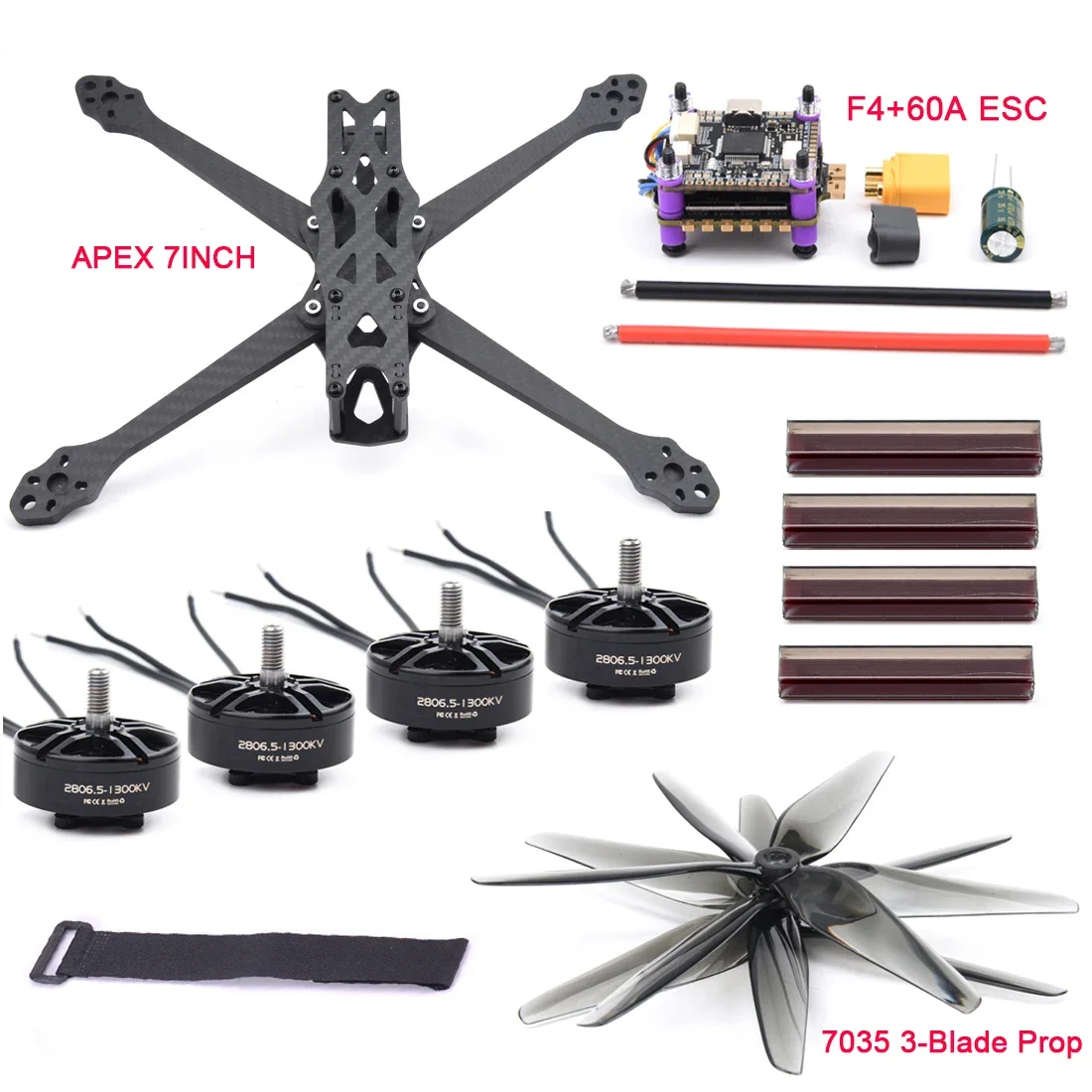 7inch 295mm Carbon Fiber Frame F4 F405 Flight Control 60A 4in1 ESC 2807 1300KV Motor for APEX FPV Long Range Racing Frame