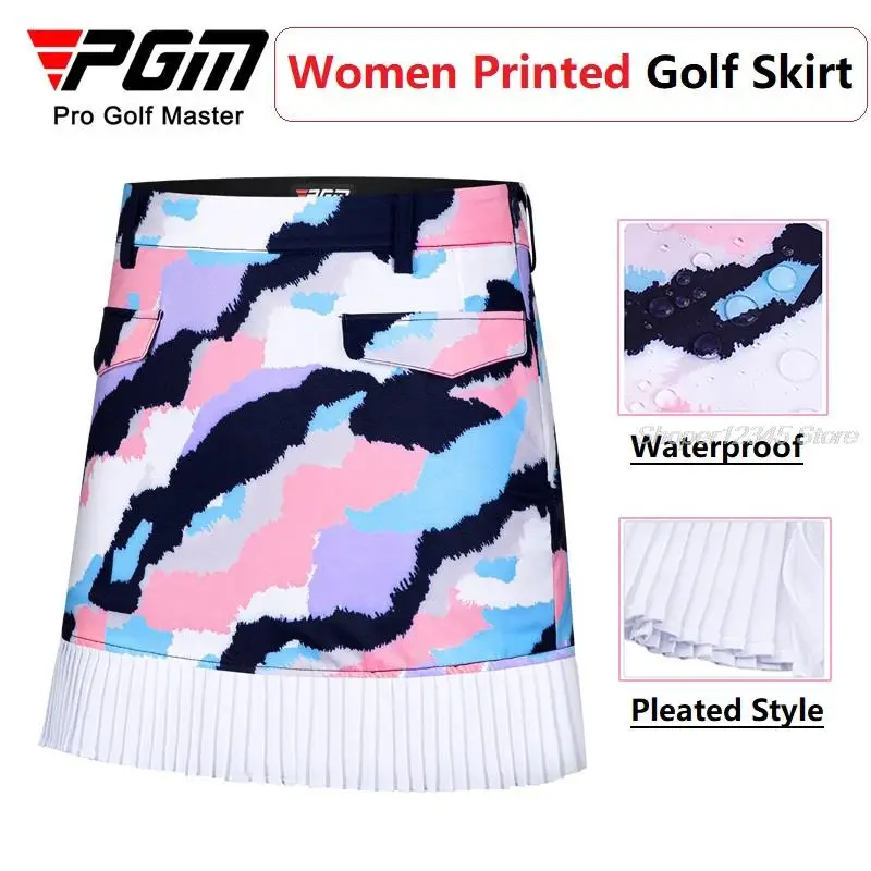 

Pgm Golf Ladies Short Skirt Summer Printed Women's Skirt Girls High Wiast Pleated Golf Skorts Waterproof Casual Hip Mini Dress