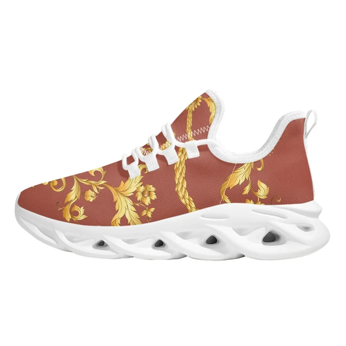 Women Shoes Luxury Sneakers Golden Floral Design Lace Up Couple Walking Flats 2024 Trendy New Zapatos Dropshipping