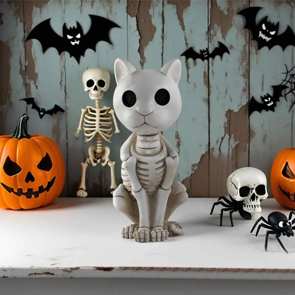 Skeleton Animal Statue, Spooky Skeleton Deer Cat Duck Figurine, Resin Animal Skeleton Ornament for Halloween Table Centerpiece,