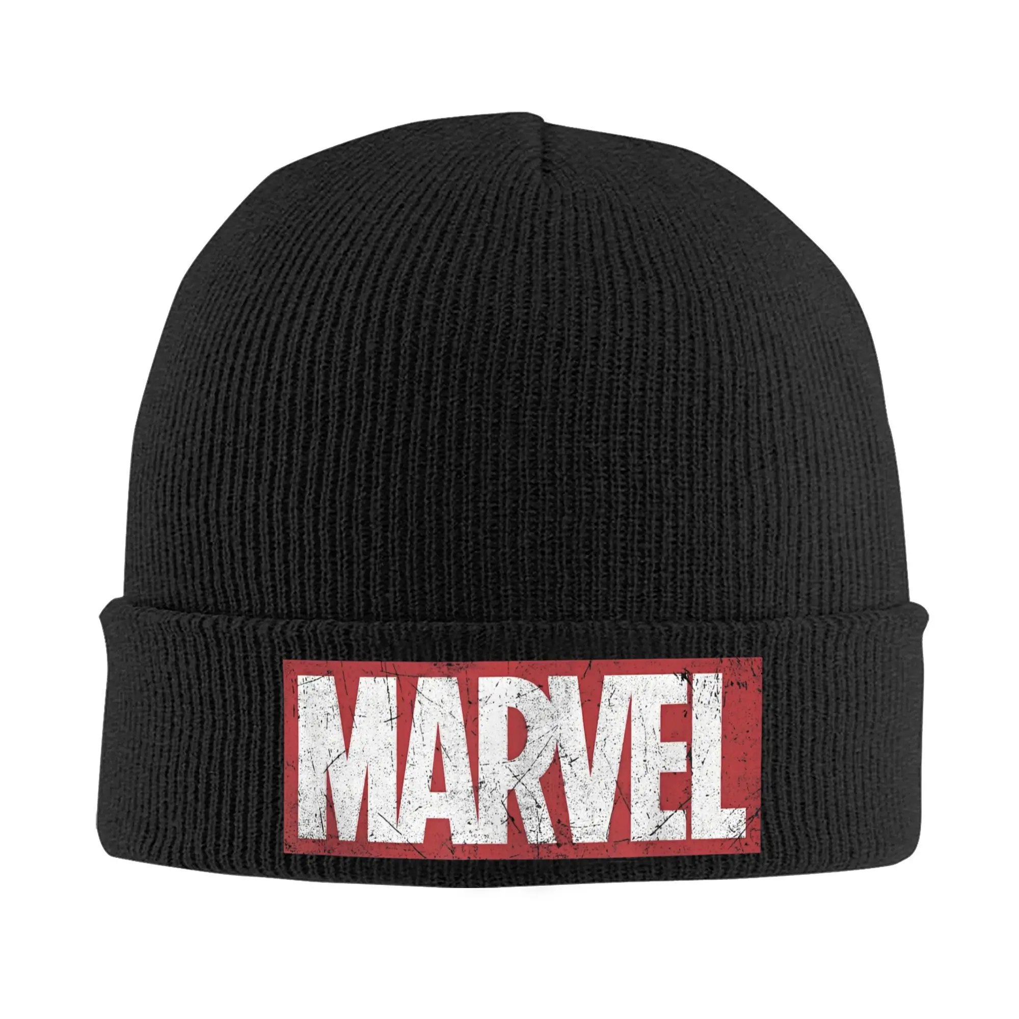 Marvel-Logo Universe Knitted Hat Autumn Winter Beanie Fashion Super Heroes Distressed Cap Men Women Acrylic Casual Skullcap