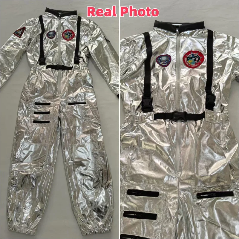 Silver Astronaut Costume Adult for Women Men Cosplay Costumes Spaceman Jumpsuit Space Suit Outfit Halloween image 2