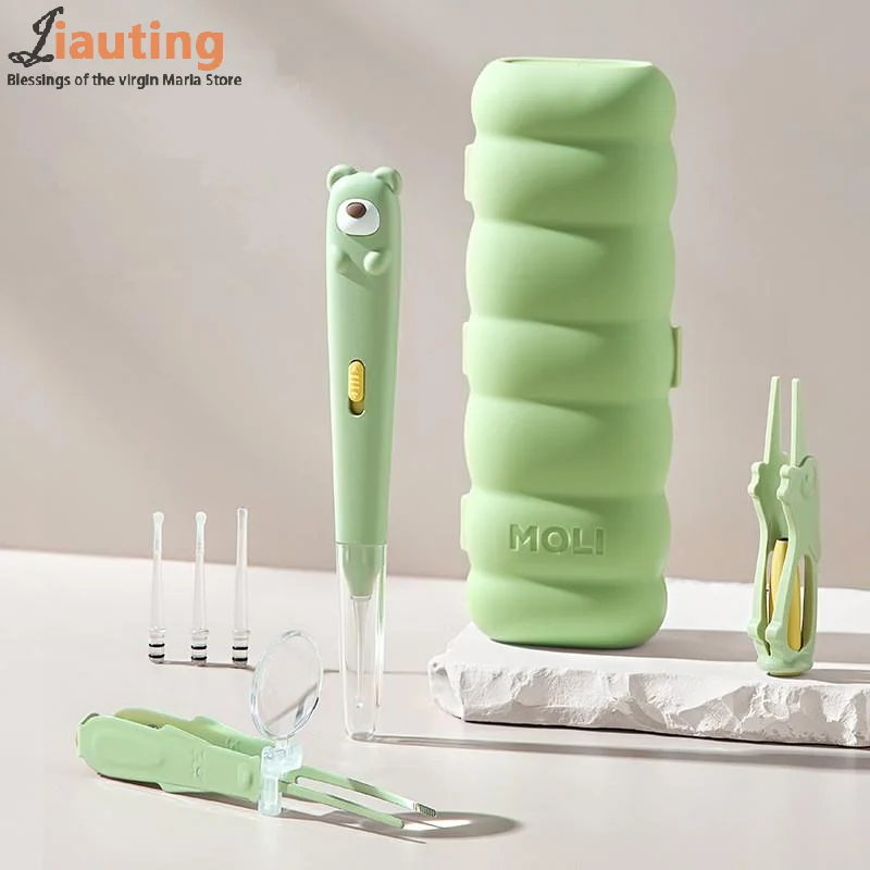 مضيئة الأذن قاعدة الملاعق الأذن الشمع إزالة تنظيف الملقط مصباح ليد Earpick مشبك الأنف الأطفال الكبار أدوات تنظيف الأذن