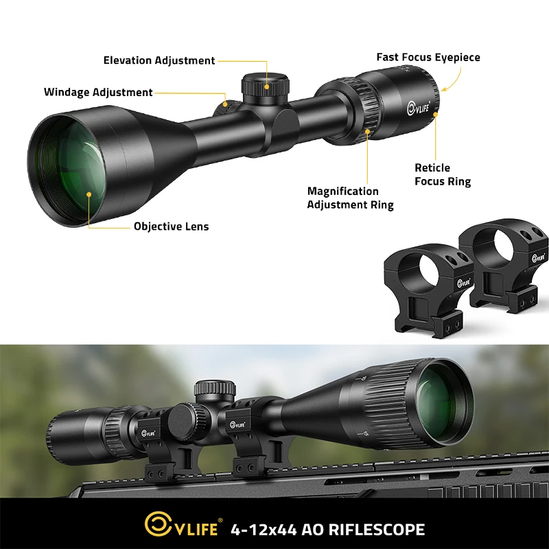 

CVLIFE Rifle Scope 1-inch Tube Riflescope with 20mm Scope Rings for Picatinny Rai Second Focal Plane Optics Sight for Hunting