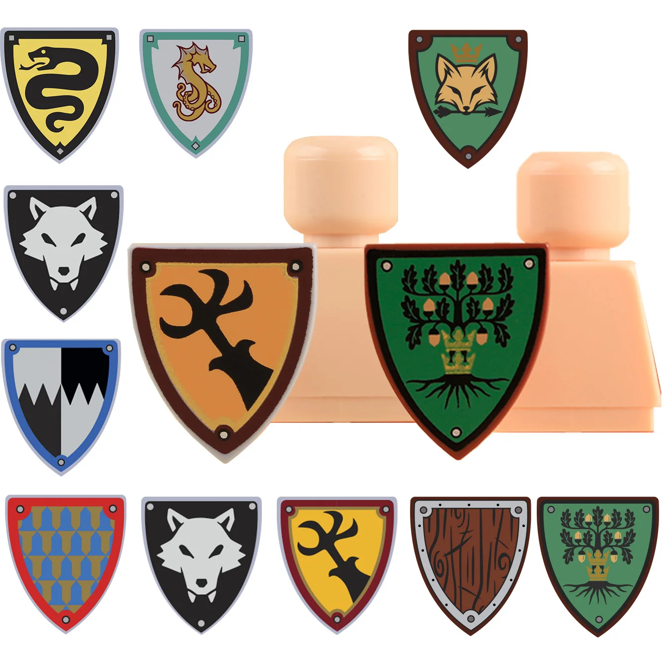 Blocs de construction MOC Chevaliers Médiévaux, Boucliers Loup Noir, Accessoires Soldats Armée Serpent, Briques Jouets, Cadeau pour Enfants