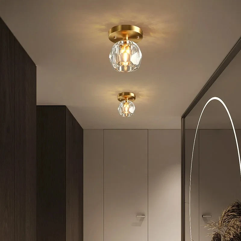

Nordic Luxury Crystal Led Ceiling Light Lamps for Balcony Corridor Aisle Entrance Hallway Cloakroom Copper Indoor Lighting Brass