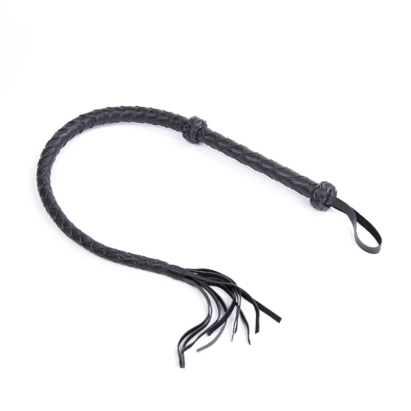 Látigo de serpiente de 110cm de largo, tejido de cuero genuino, cabeza de borla, para montar a caballo, corto, Flogger, paleta, Slapper, entrenamiento de caballos