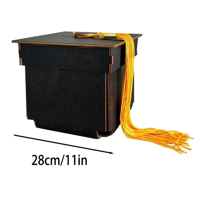 A08F-Graduation Explosions Box Bachelor Hat Shape Gift Packing Wooden Boxes 2024 Congratulation Grad Party Favors Decoration