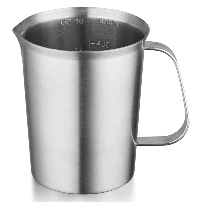 

Stainless Steel Measuring Cup With Handle And Pour Lip, With Oz And ML Marking, Pitcher