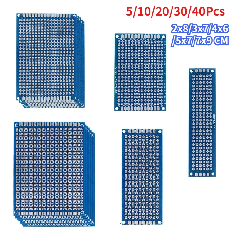 5-40pcs Double Side Circuit Board Prototype Board Blue 2x8cm 3x7cm 4x6cm 5x7cm 7x9cm PCB Boards Kit for DIY Soldering Project