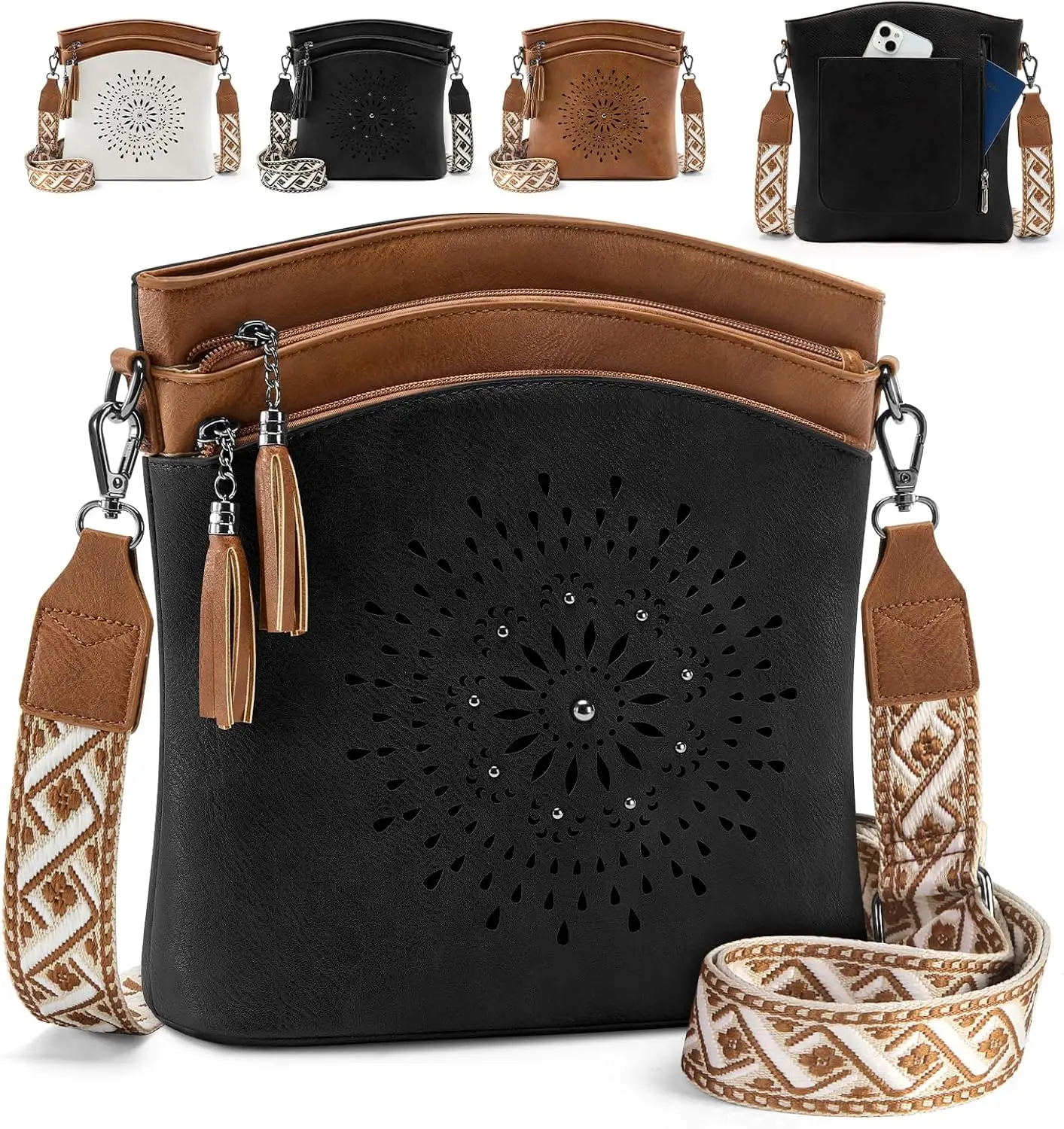 

Women's Medium Leather Crossbody Bag - Lightweight Casual Purse for Weekend Shopping, Everyday Outings, Travel
