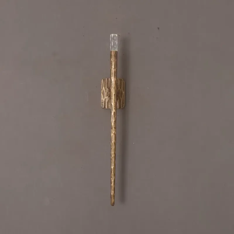 Modern Hammered Brass Long Stem Wall Sconce with Clear Glass Shade Wall Lamp for Living Room Hallway Hotel
