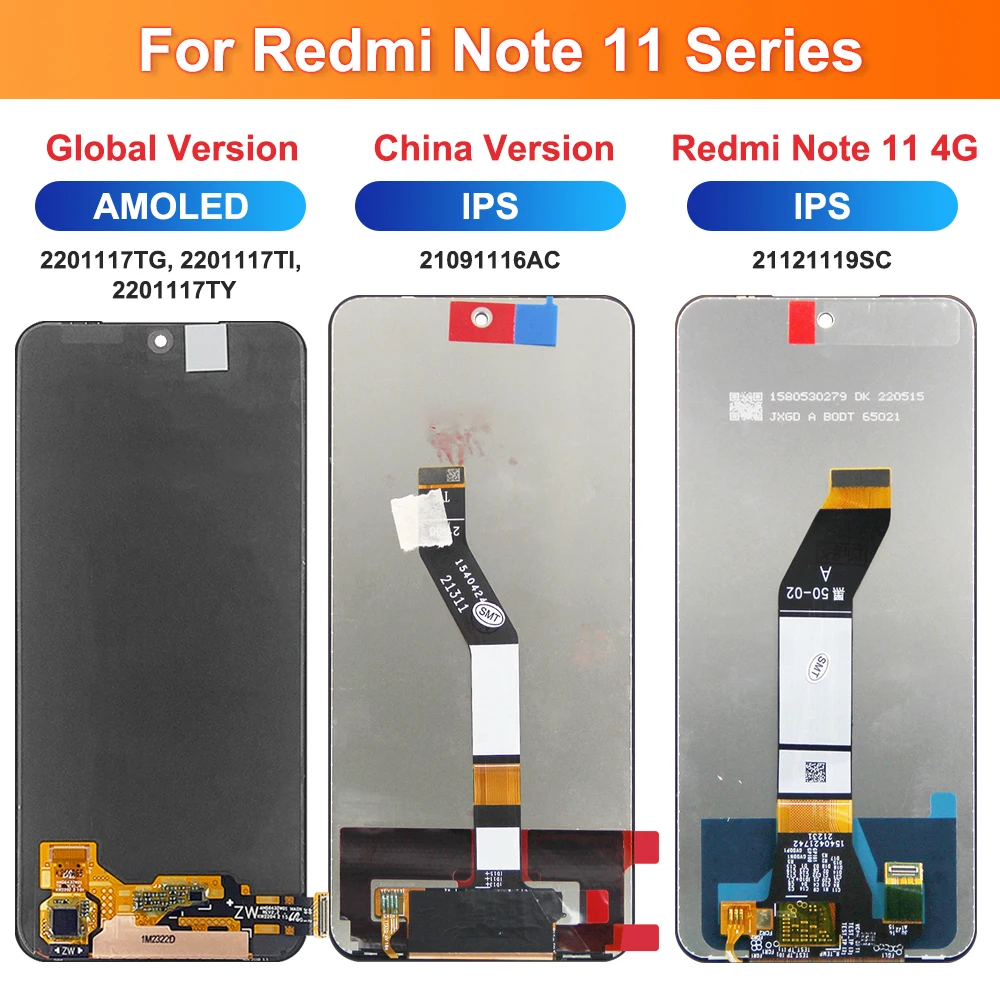 6.5\'\' For Xiaomi Redmi Note 11 4G LCD Display Touch Screen Digitizer For Redmi Note 11 4G 21121119SC Display with Frame