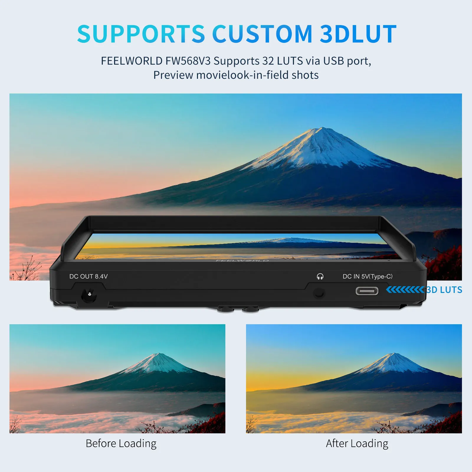 كاميرا Feelworld FW568 مقاس 6 بوصات DSLR مراقب ميداني مع Waveform LUTs Video Peaking Focus Assist 1920x1080 IPS 4K HDMI داخل/خارج