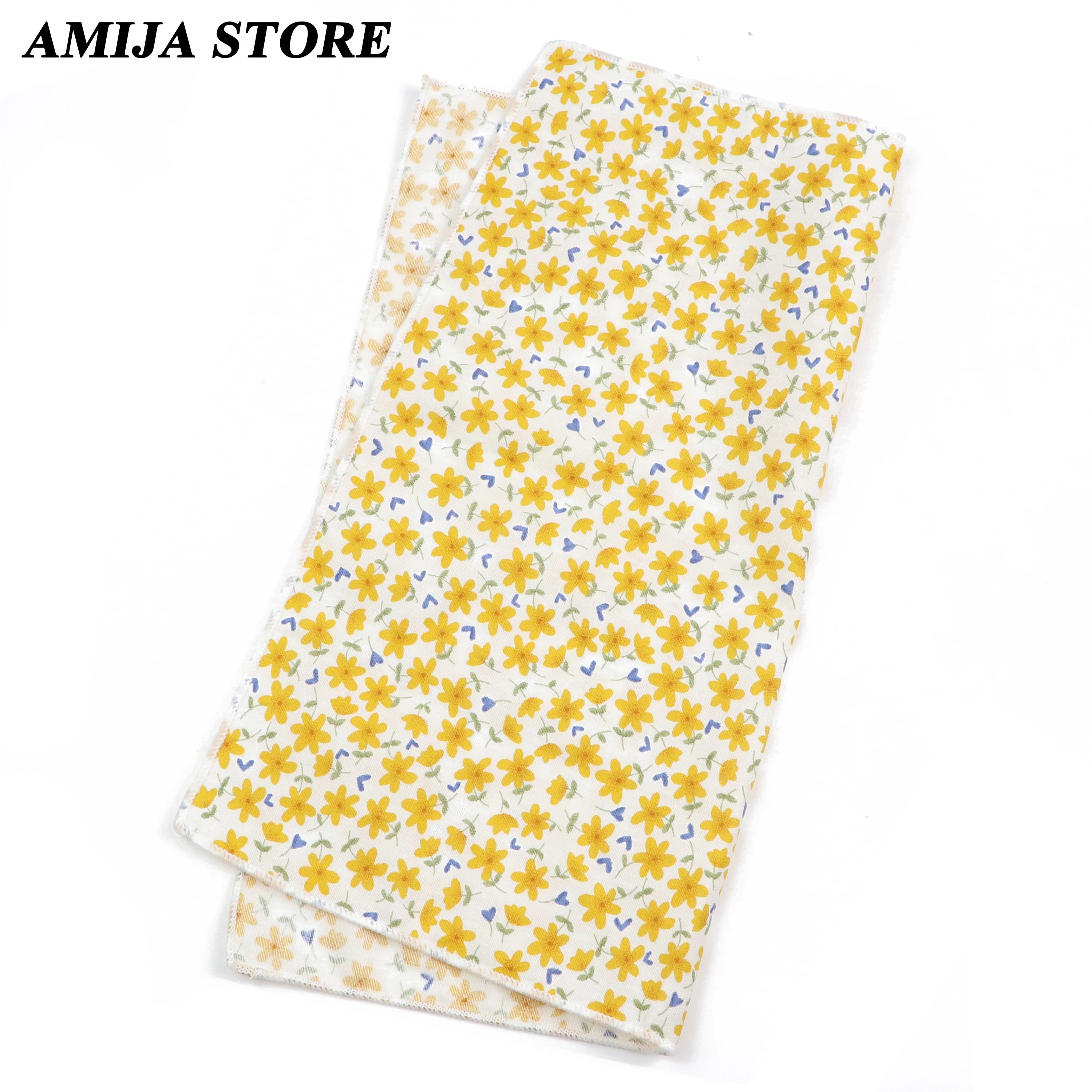 Pañuelo de algodón con estampado Floral para hombre, bufanda clásica de 25cm, color amarillo y Beige, accesorios para traje de boda y fiesta, regalo diario