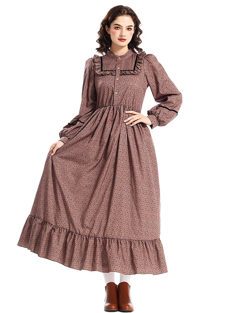 loween Costume andma per adulti Fata T Mamma Vestito Medievale Marrone Stampa floreale Dr Abbigliamento etnico da donna Spettacolo teatrale