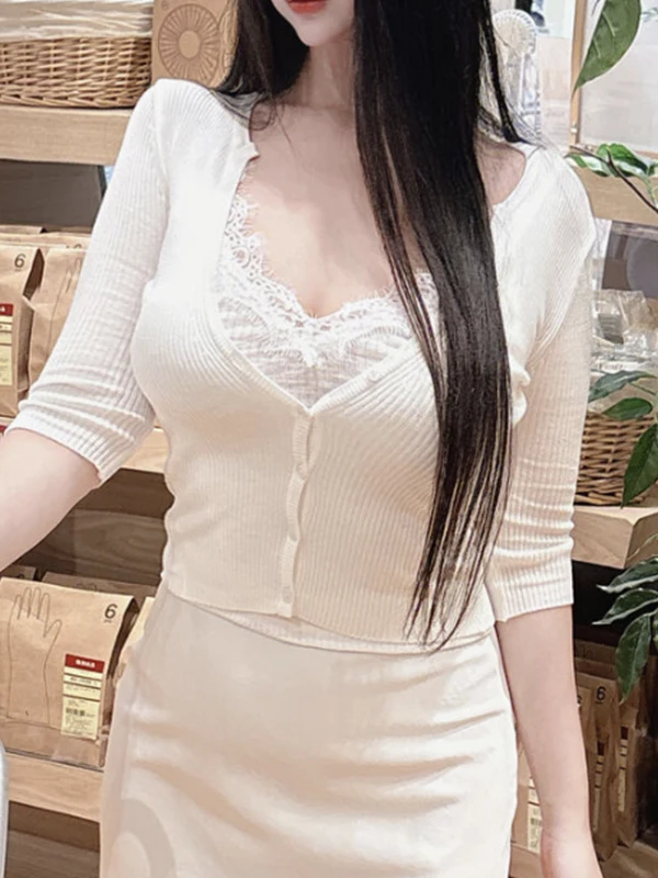 Fashionable Korean Style Slim Fit Sexy Pure Desire Single Button Knitted Open Cardigan Top Women's Clothing Breathable Skin-F...