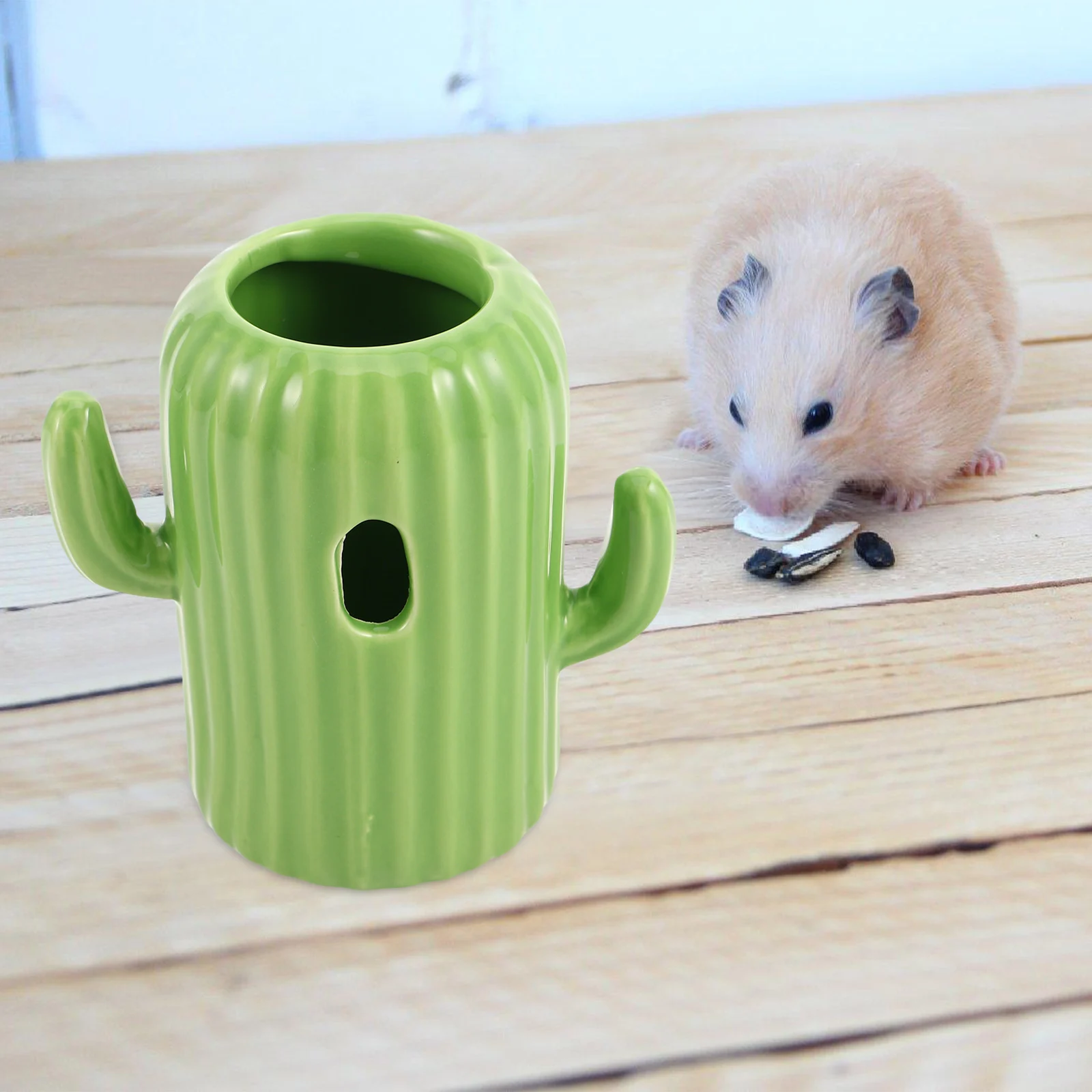 

Cactus Shape Hamster Water Bottle Holder Stand Supplies Ceramic Bottle Stand Durable Material Pet Drinking Accessory