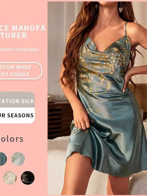 Sexy Backless Camisole Dress Women's Silk Nightdress Casual Homewear Summer Ice Silk Backless Deep V Sleeveless Dress Charm O4JI