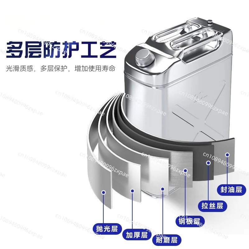 Thickened 401 Stainless Steel Fuel Can 15L 20L Petrol Fuel Container Explosion‑proof Spare Tank For Car