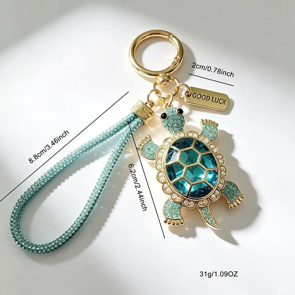 Kreativer Schlüsselanhänger in Form einer Schildkröte aus Kristallimitat, bunter Strass-Schildkröten-Schlüsselring, Anhänger in Form einer Meeresschildkröte, Geschenk für die Freundin. – Detail 1