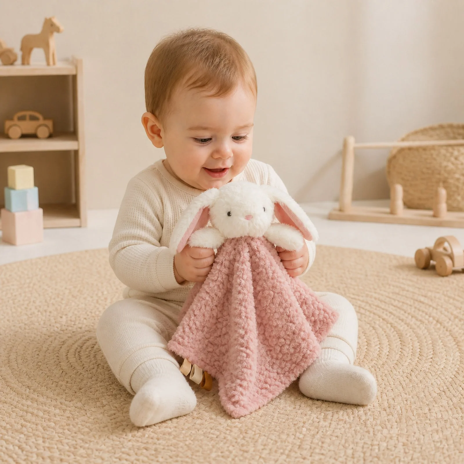 Baby Bunny Bear Security Blanket Soft Infant Teething Snuggle Toy Newborn Comfort Towel