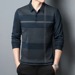 2023 Autumn New Men's Long-sleeved T-shirt Loose Casual Men's Striped Lapel Polo Shirt Bottoming Shirt Mens Shirts