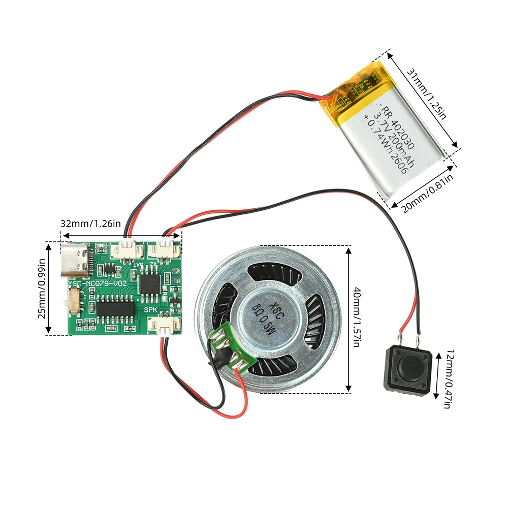 16M Capacity MP3 Audio Player Module Type‑C Usb Downloadable Sound Module For Diy Gift Pop‑up Book Handmade Project