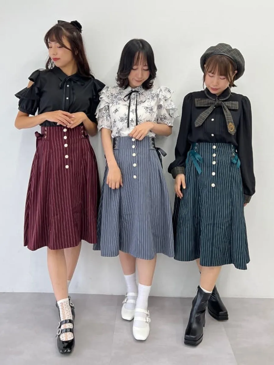 

Axes Femme Japanese Sle Retro College Wind Tie Design Vertical Stripes Women's Skirt CI285X44P Polyester Fiber 97% Spandex 3%